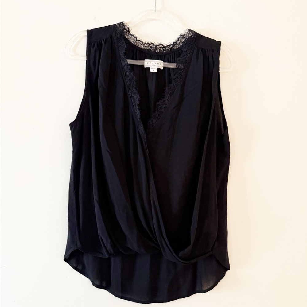 Velvet By Graham And Spencer Lace Trim Crossover Top - Picture 2 of 7